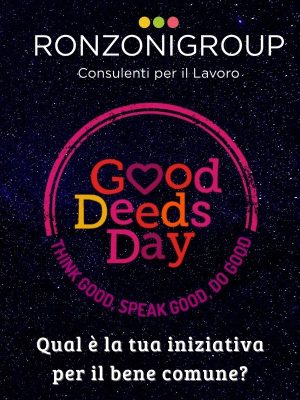 Logo di Ronzoni Group e motto del Good Deeds Day su sfondo stellato.