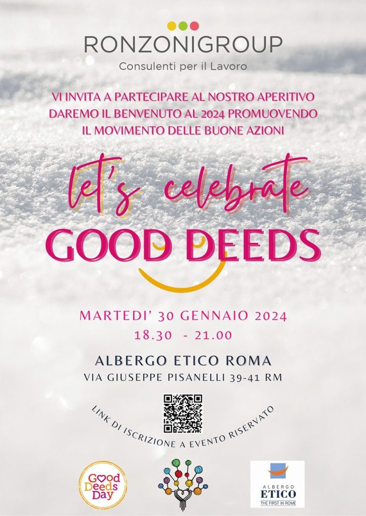 Invito all'evento aperitivo del Gruppo Ronzoni per celebrare le buone azioni